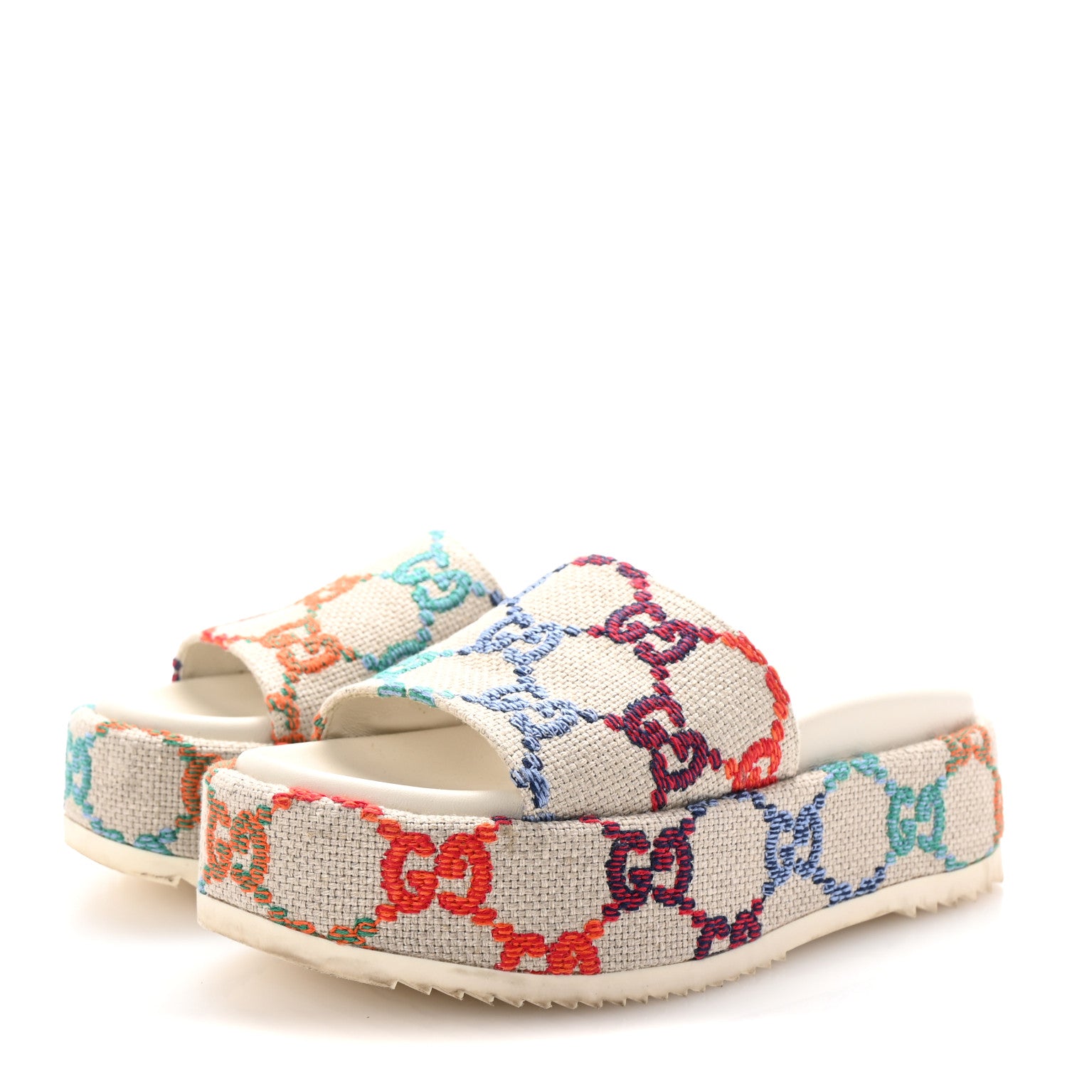 Gucci Linen Psychedelic Mini GG Monogram Angelina Platform 55mm Slide Sandals 35.5 Multicolor 4 of 10