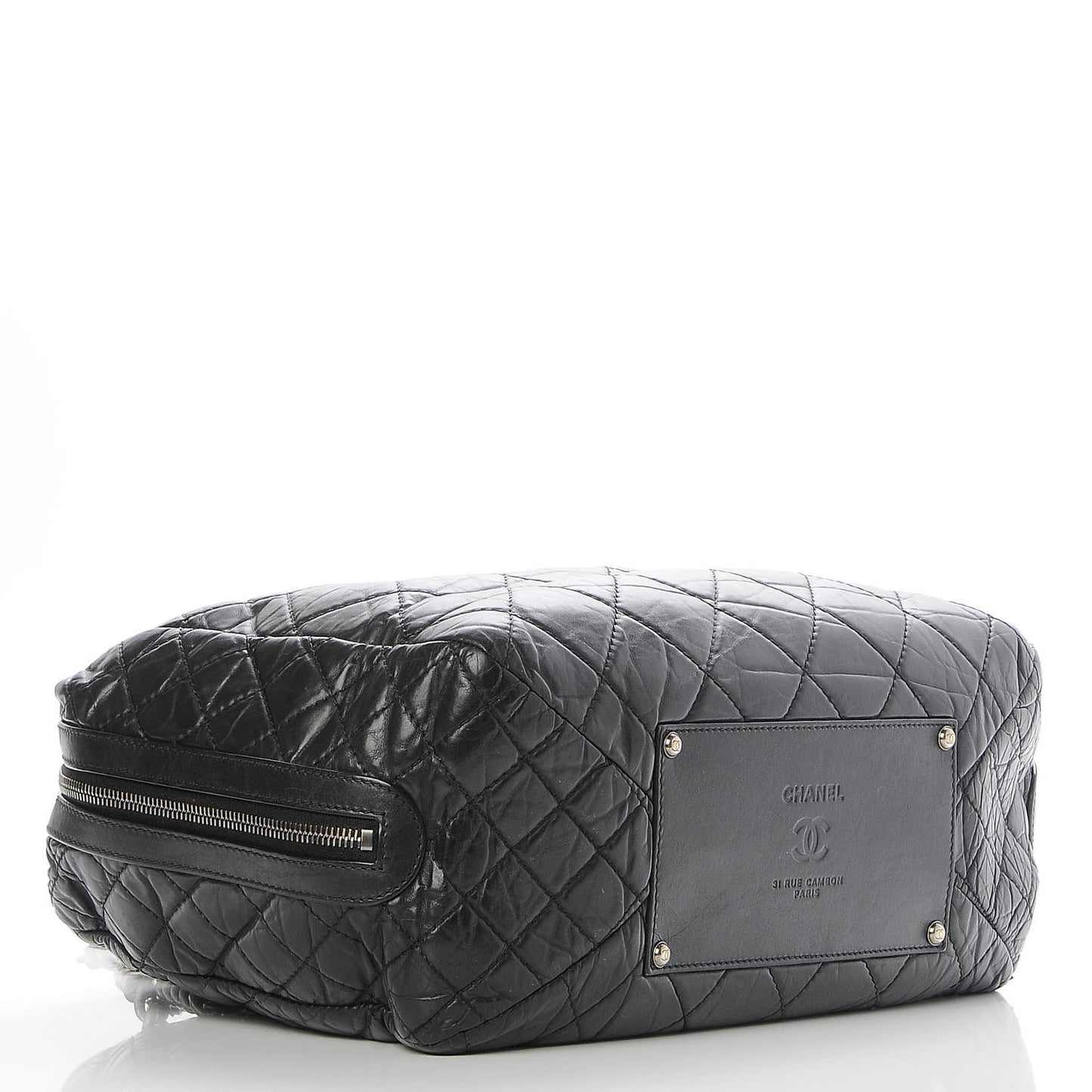 Aged Calfskin Quilted Large Secret Tag Bowling Bag Black