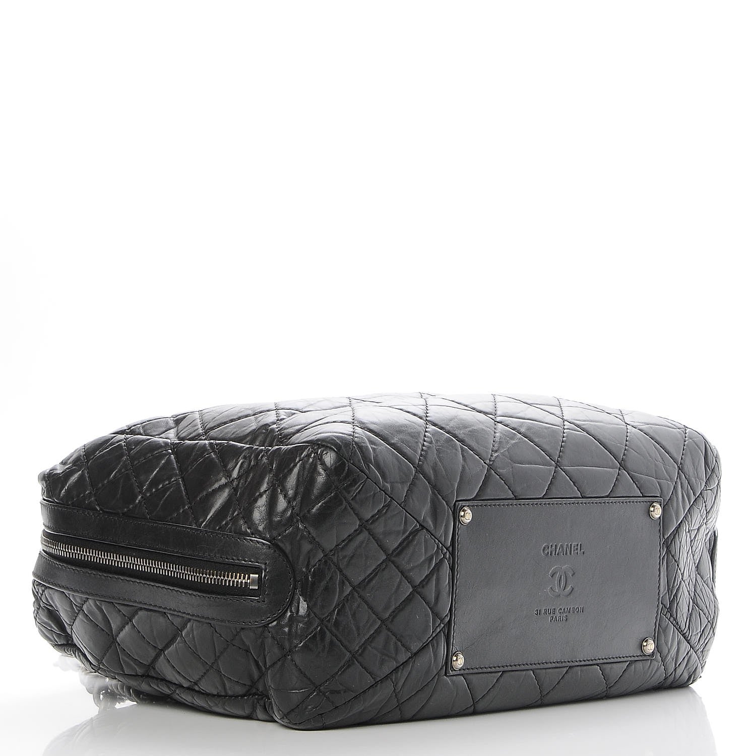 Chanel Aged Calfskin Quilted Large Secret Tag Bowling Bag Black 4 of 9