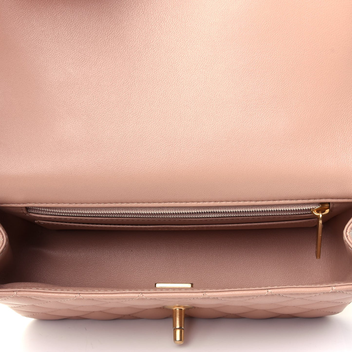 Lambskin Quilted Mini Top Handle Rectangular Flap Beige