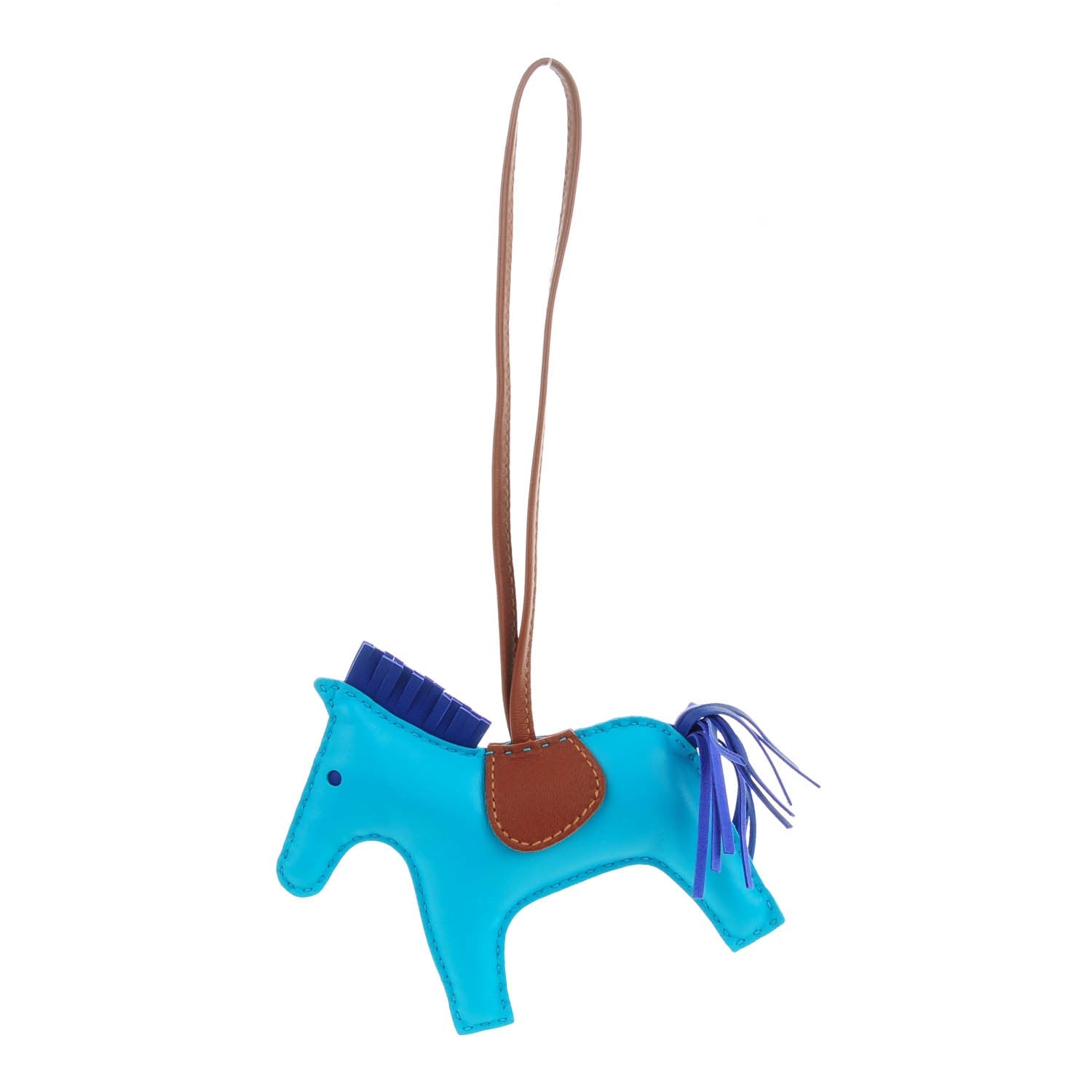 Hermes Milo Lambskin Grigri Rodeo Horse Bag Charm MM Bleu Azteque Bleu Electrique Fauve 2 of 5