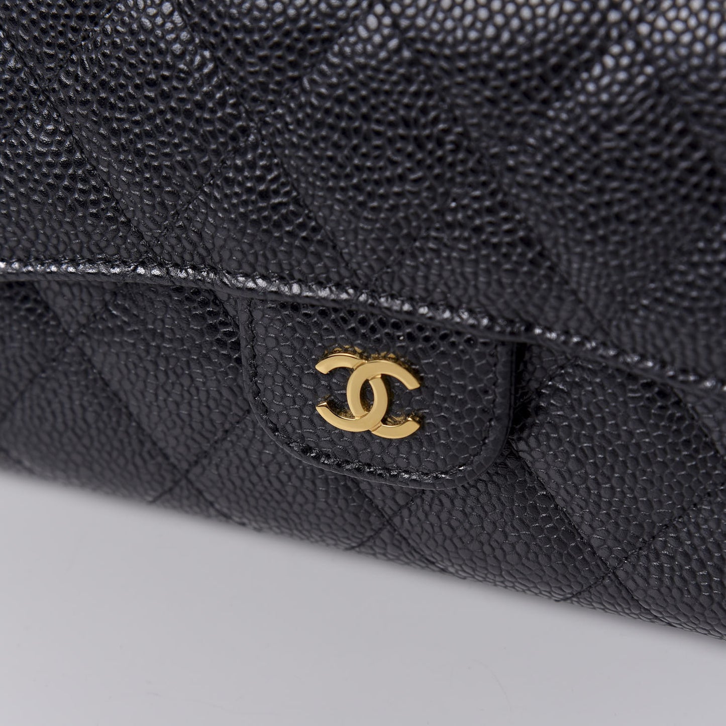 Caviar Quilted Long Flap Wallet Black