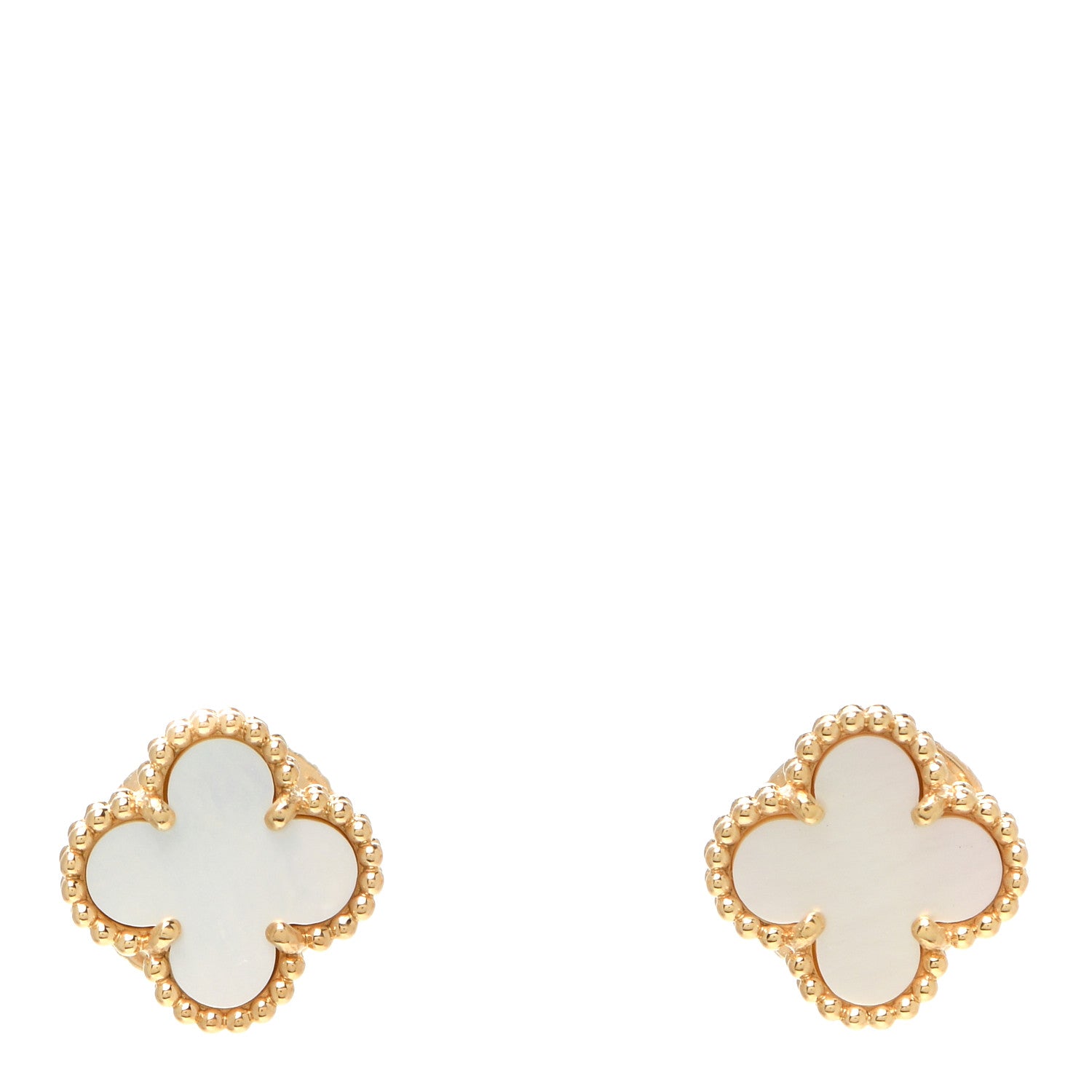 Van Cleef & Arpels 18K Yellow Gold Mother of Pearl Sweet Alhambra Earrings 1 of 6
