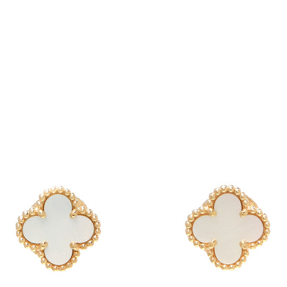 Van Cleef & Arpels 18K Yellow Gold Mother of Pearl Sweet Alhambra Earrings 1 of 6