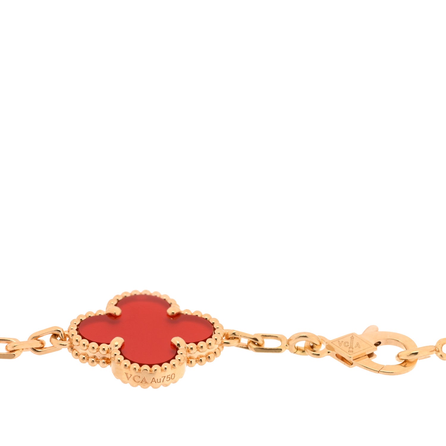 Van Cleef & Arpels 18K Yellow Gold Carnelian 5 Motifs Vintage Alhambra Bracelet 3 of 4