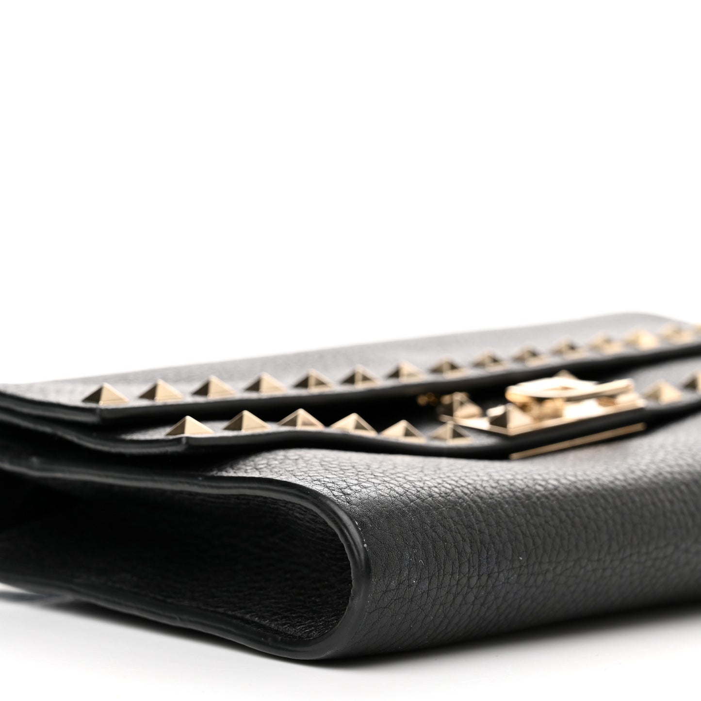 Pebbled Calfskin Rockstud Double Flap Crossbody Bag Black