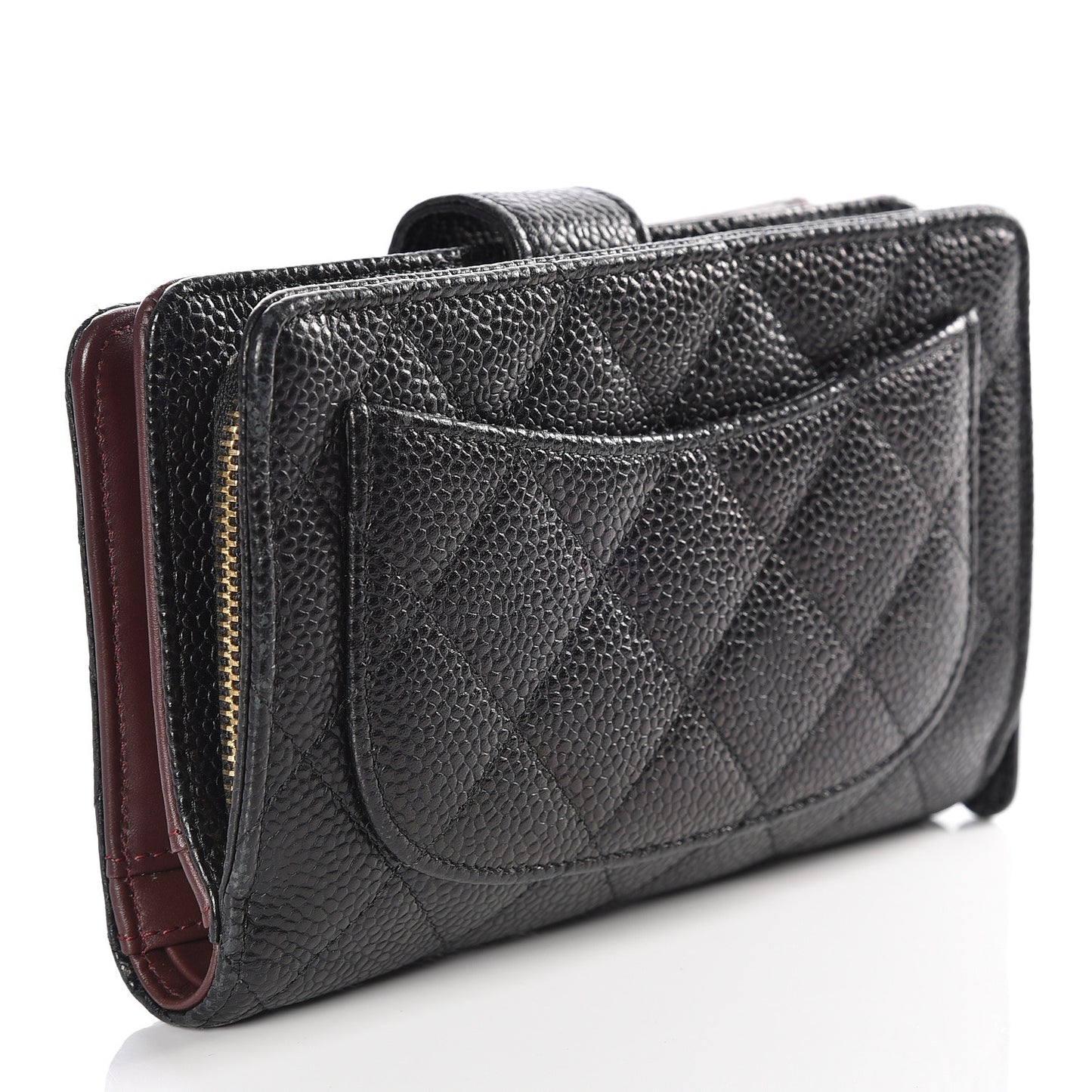Caviar Quilted Zipped Pocket Wallet Black