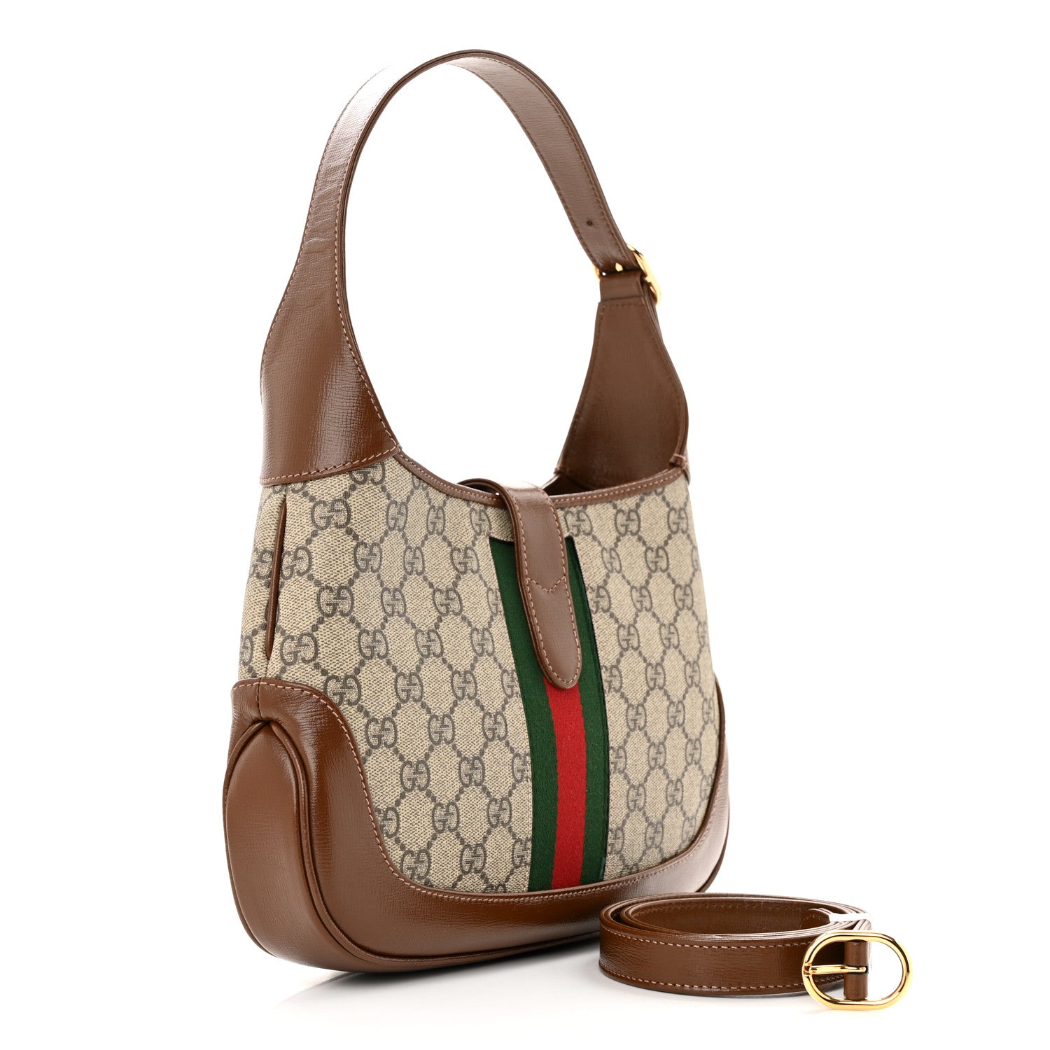 Gucci GG Supreme Monogram Azalea Calfskin Web Small Jackie 1961 Hobo Beige Ebony Brown Sugar 3 of 12