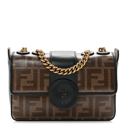 Fendi Glazed Fabric Vitello Century FF 1974 Stamp Patch Mini Double F Crossbody Bag Mogano Panna Black 1 of 8