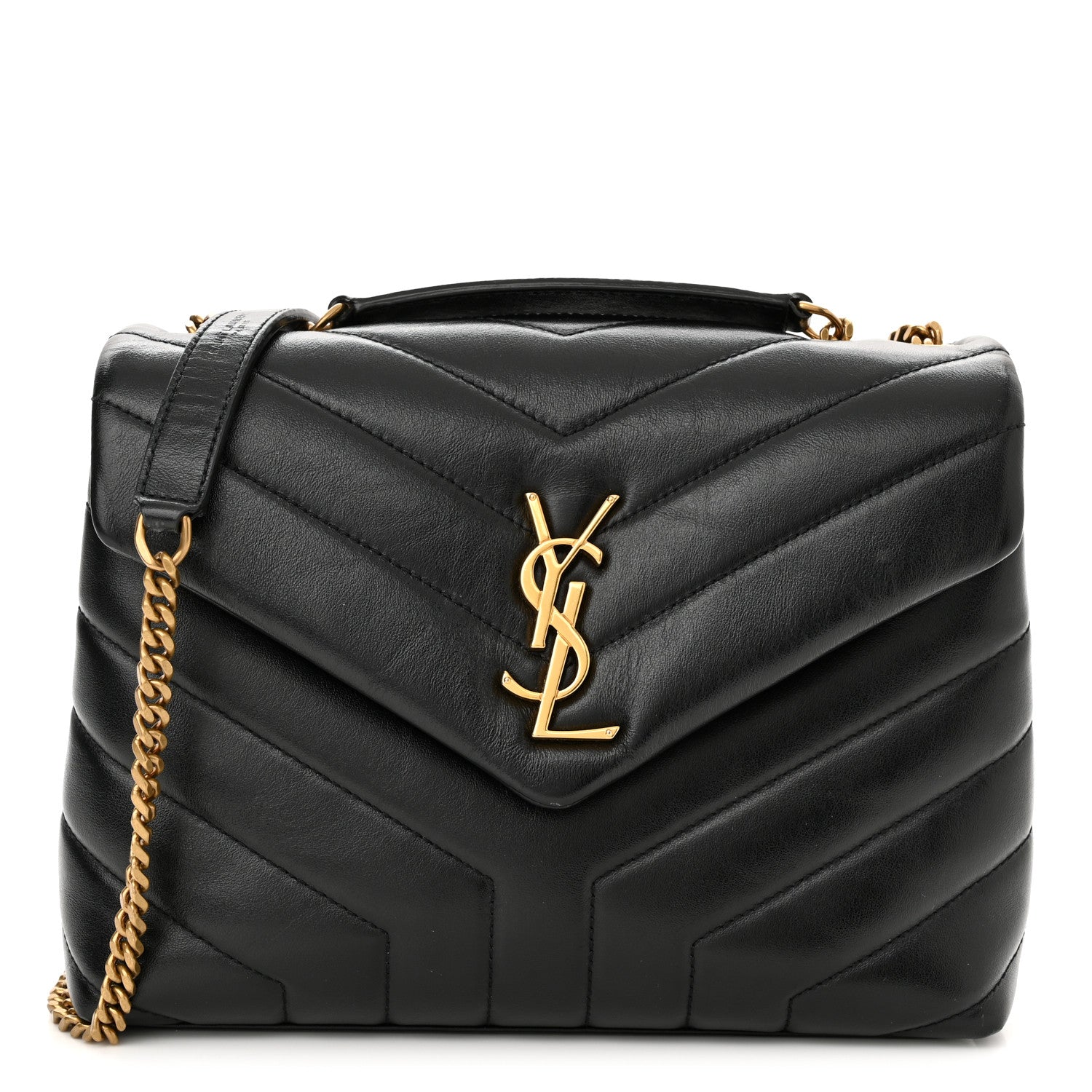 Saint Laurent Calfskin Y Quilted Monogram Small Loulou Chain Satchel Black 1 of 12
