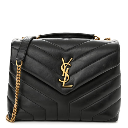 Saint Laurent Calfskin Y Quilted Monogram Small Loulou Chain Satchel Black 1 of 12