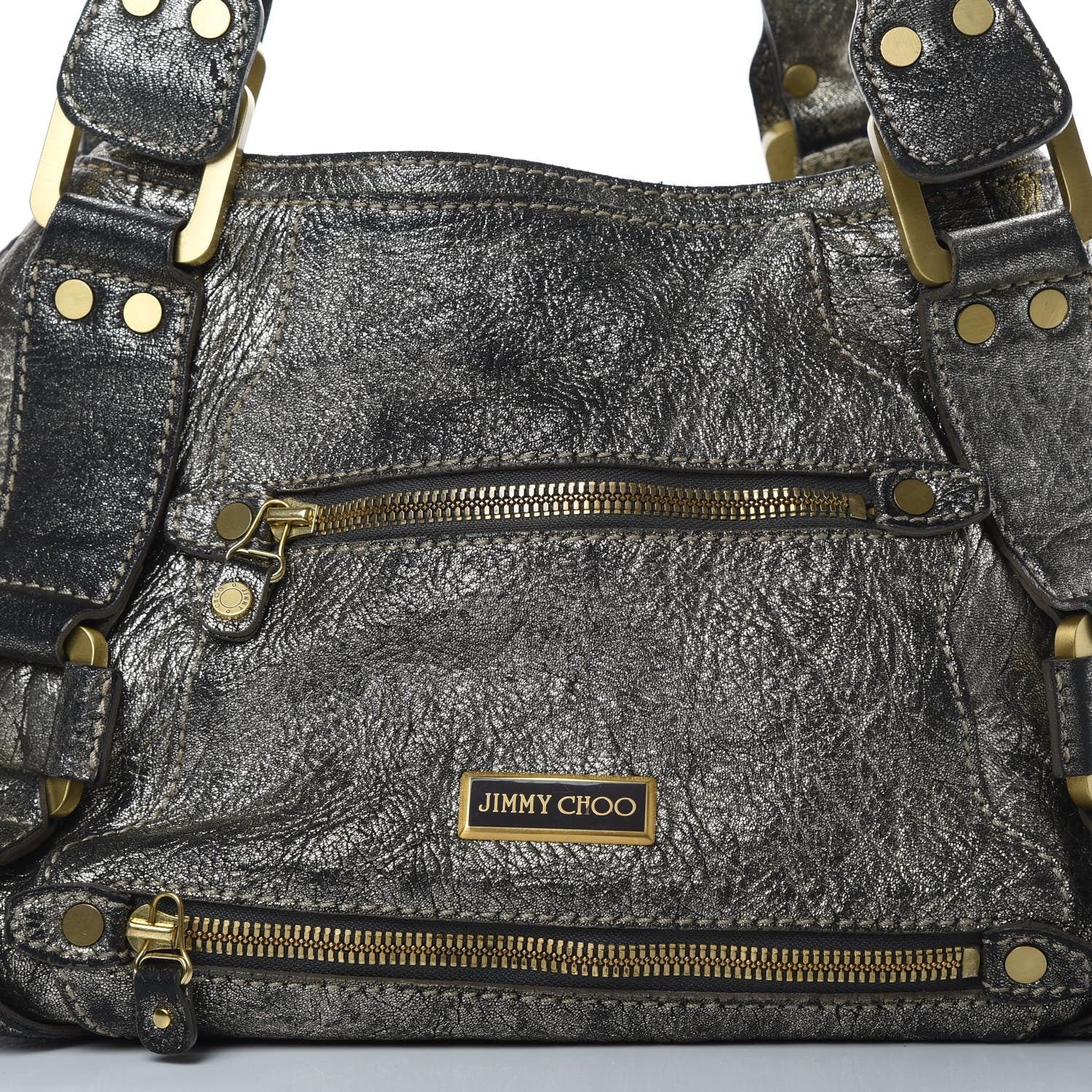 Jimmy Choo Metallic Calfskin Mahala Tote Pewter 7 of 17