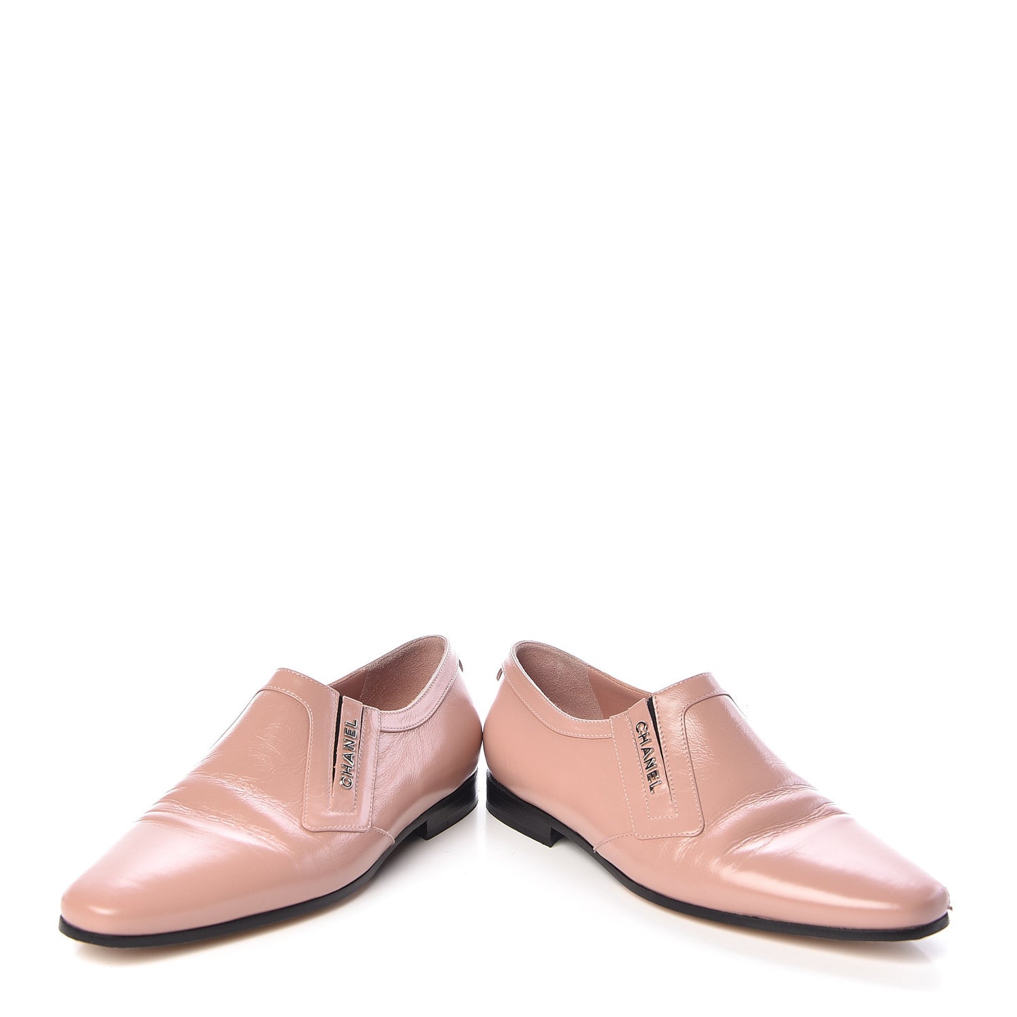 Glazed Calfskin Logo Slip On Loafers 38 Light Pink