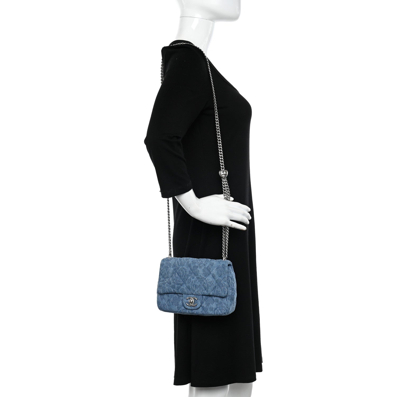 Chanel Denim Quilted Camellia Sweetheart Mini Flap Blue 2 of 10