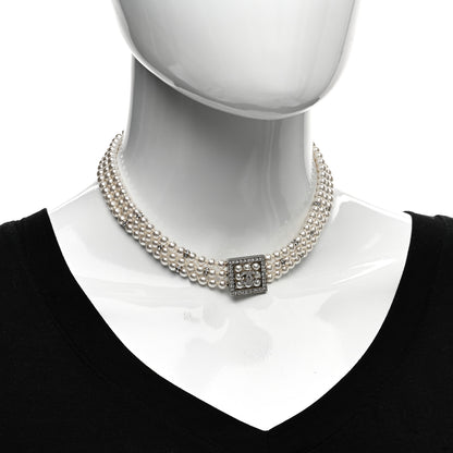 Chanel Crystal Pearl CC Choker Necklace Gold Pearly White 2 of 4