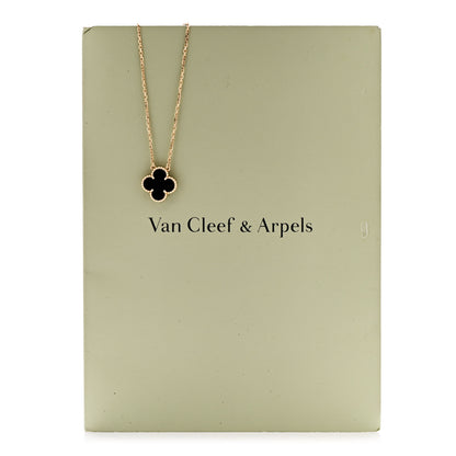 Van Cleef & Arpels 18K Yellow Gold Black Onyx Vintage Alhambra Pendant Necklace 6 of 6