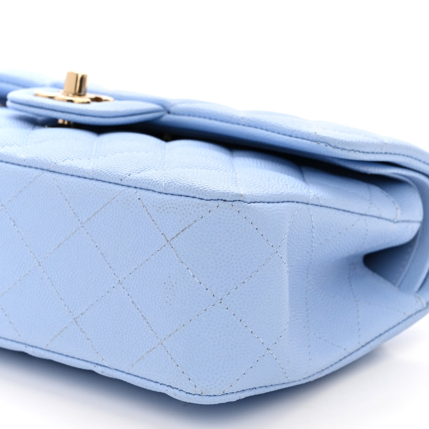Caviar Quilted Small Double Flap Light Blue