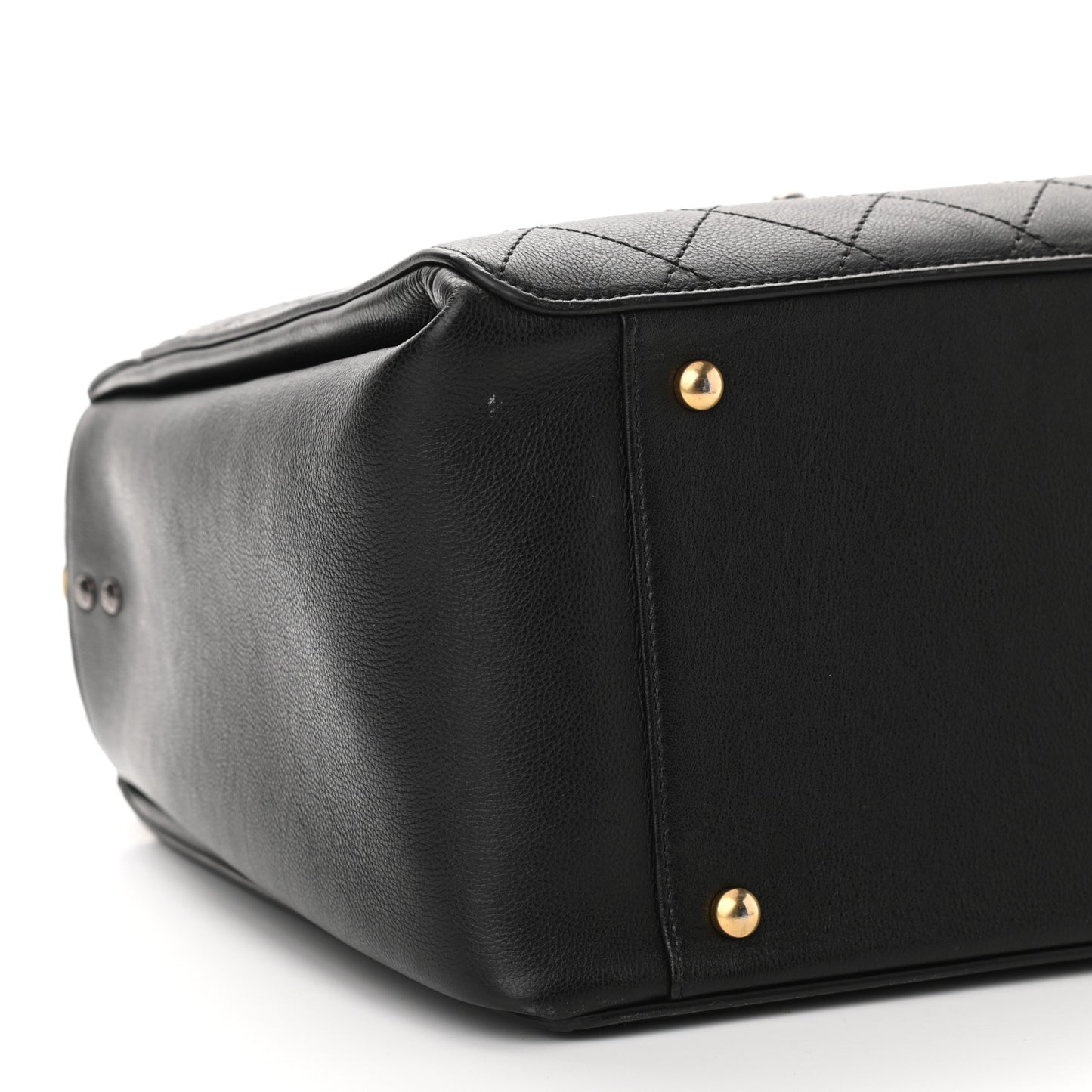 Calfskin Stitched Large Straight Lines Shopping Tote Black