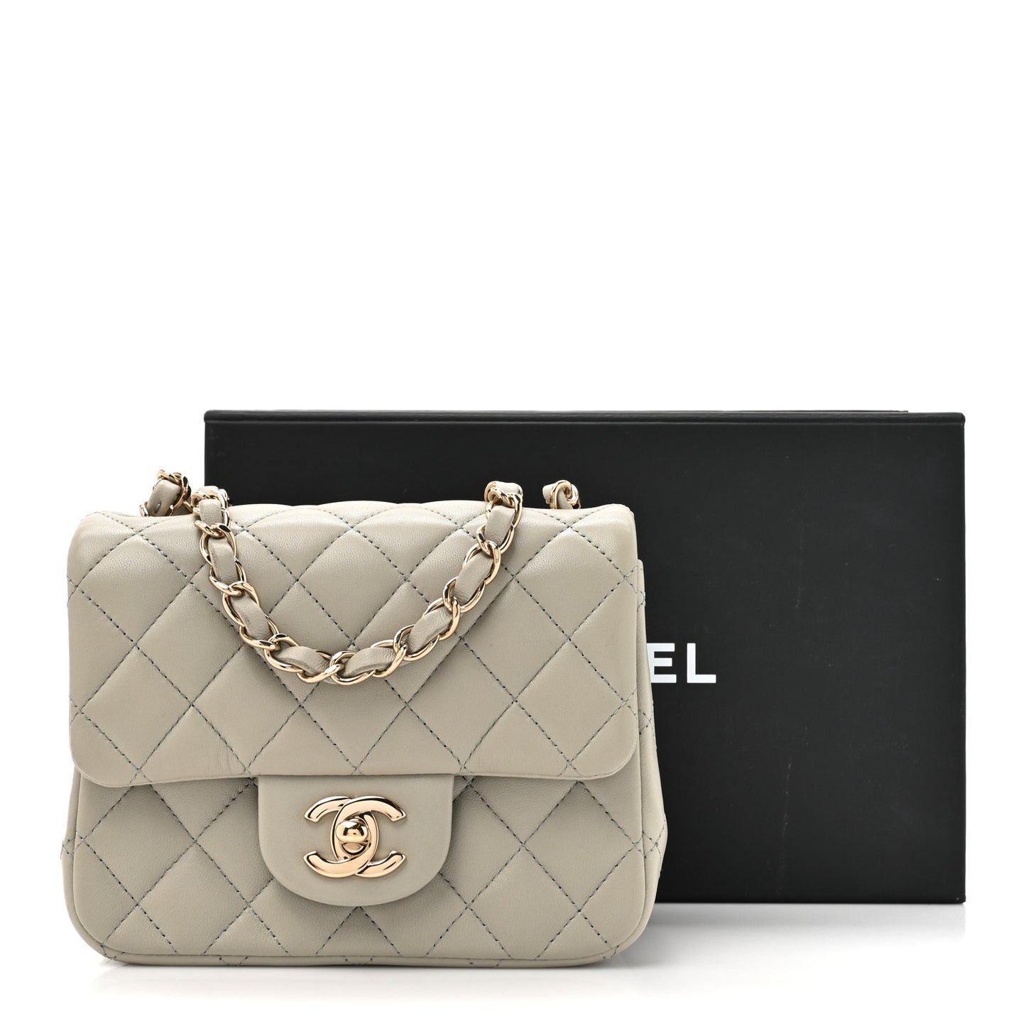 Lambskin Quilted Mini Square Flap Grey