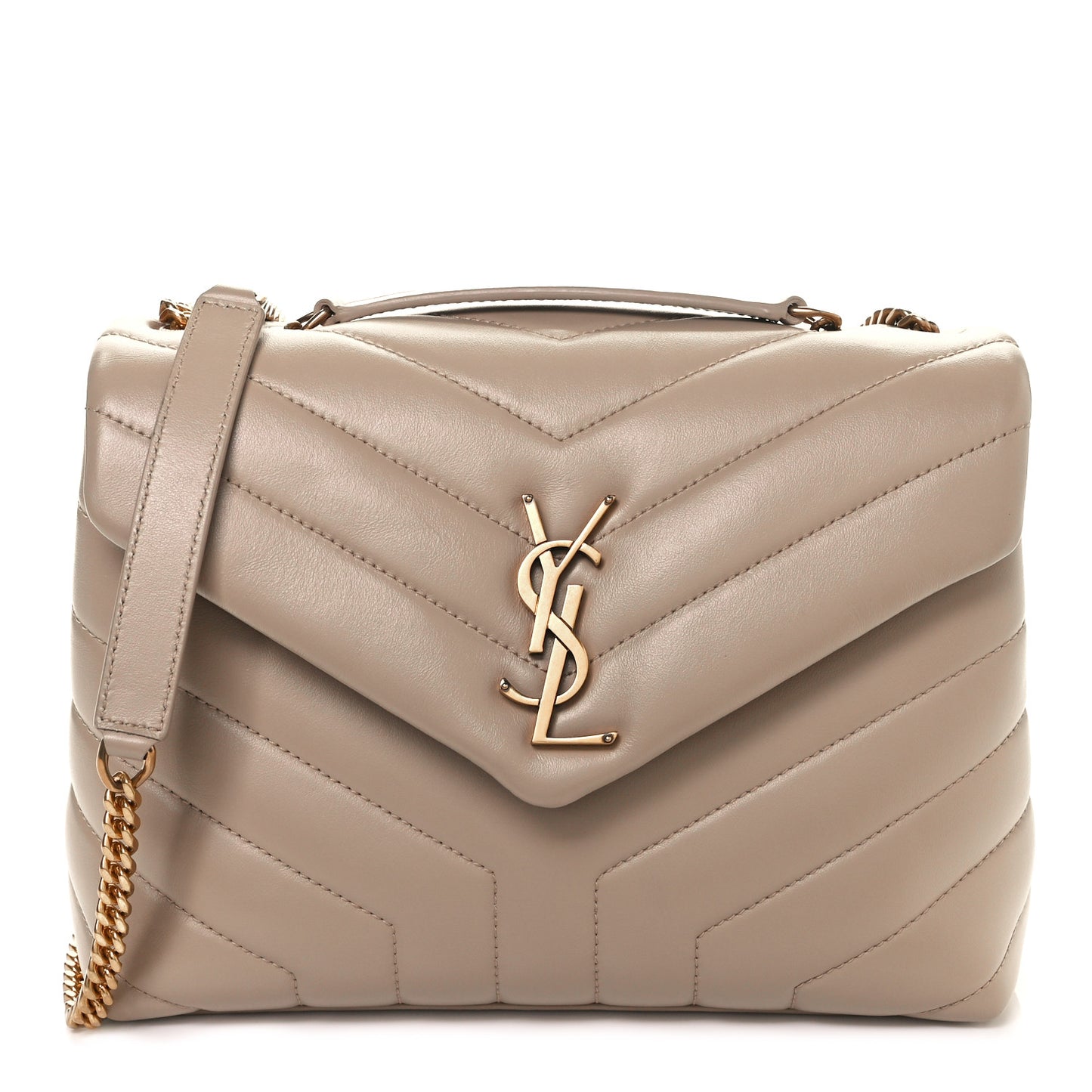 Calfskin Y Quilted Monogram Small Loulou Chain Satchel Dark Beige