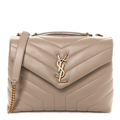 Saint Laurent Calfskin Y Quilted Monogram Small Loulou Chain Satchel Dark Beige 1 of 8