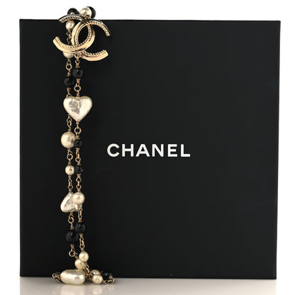 Chanel Pearl Bead Heart CC Long Necklace Gold Black 5 of 5
