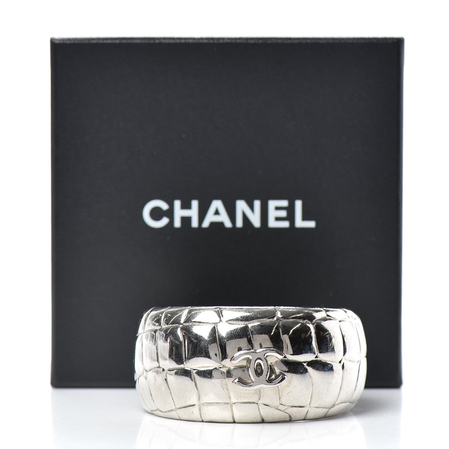 Chanel Metal Crocodile Embossed CC Cuff Silver 4 of 4