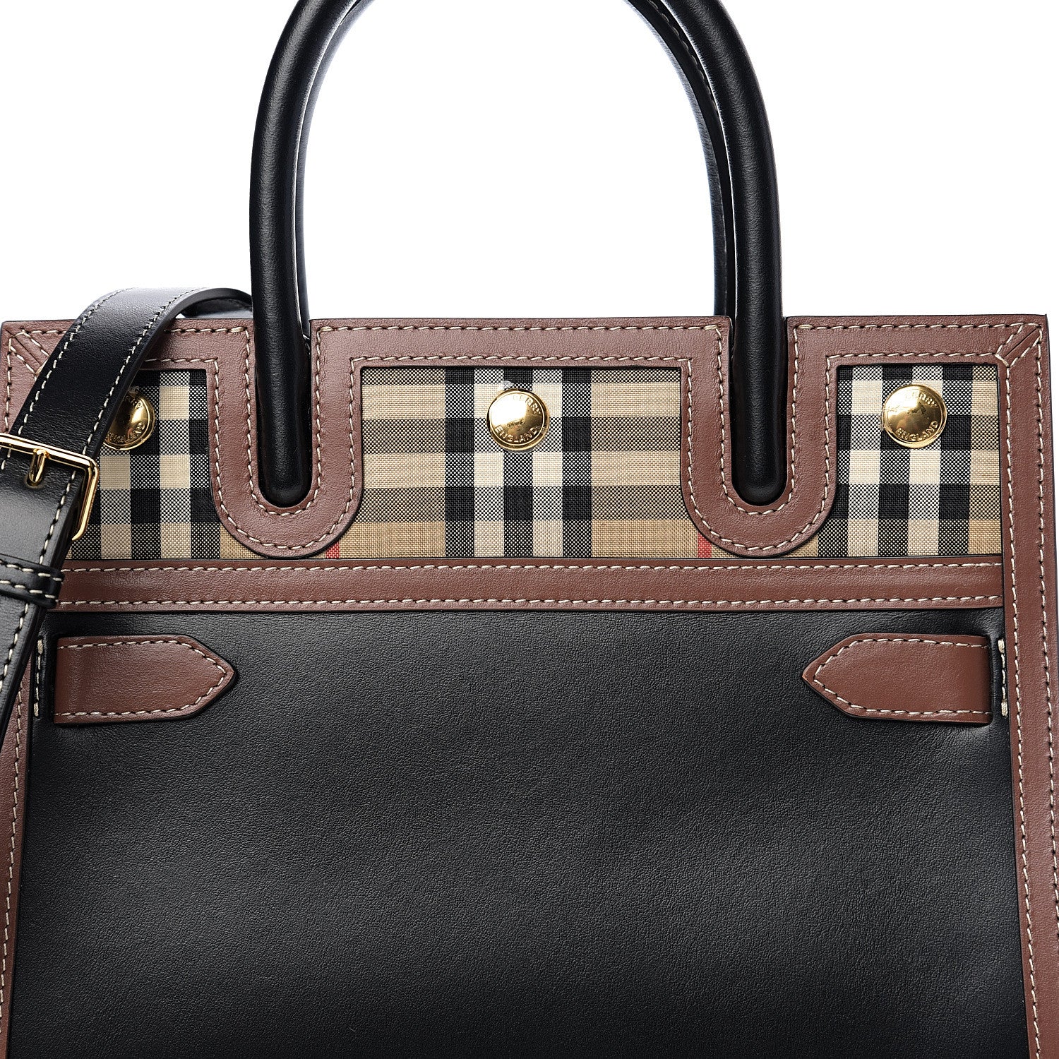 Burberry Calfskin Vintage Check Mini Two Handle Title Bag Black 6 of 8