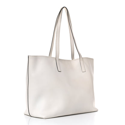Prada City Calf Front Pocket Large Shopping Tote White Black 3 of 22