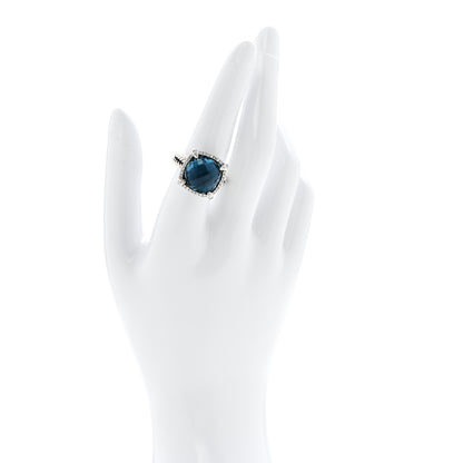 David Yurman Sterling Silver Diamond Hampton Blue Topaz 14mm Chatelaine Pave Bezel Ring 53 6.5 2 of 5
