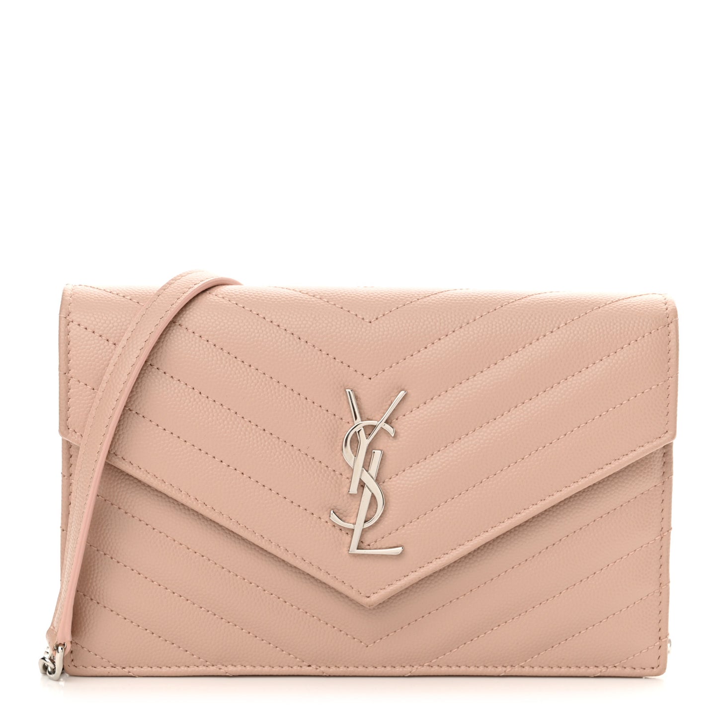 Grain De Poudre Matelasse Chevron Monogram Envelope Chain Wallet Pale Pink