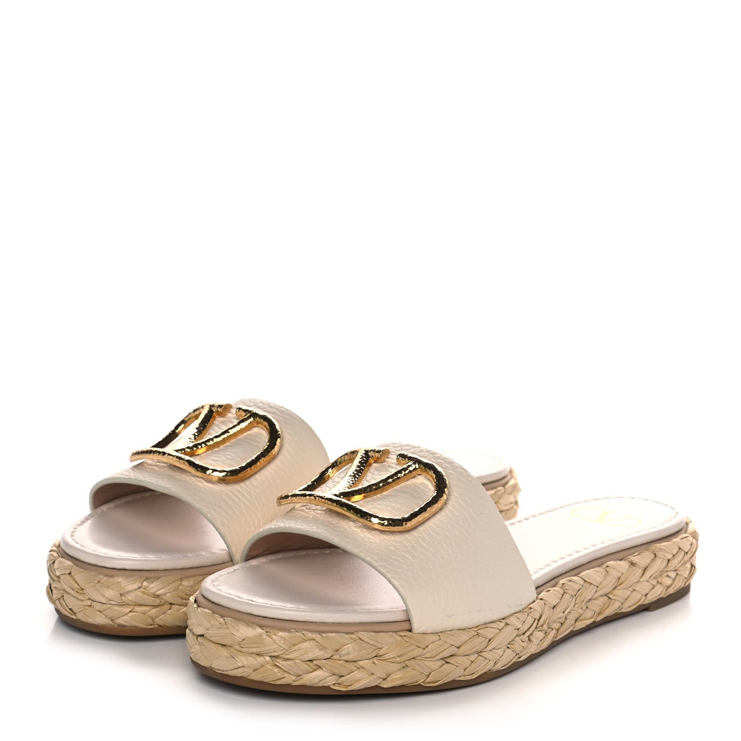 Grainy Cowhide Vlogo Espadrille 5mm Flat Slide Sandals 36 Light Ivory