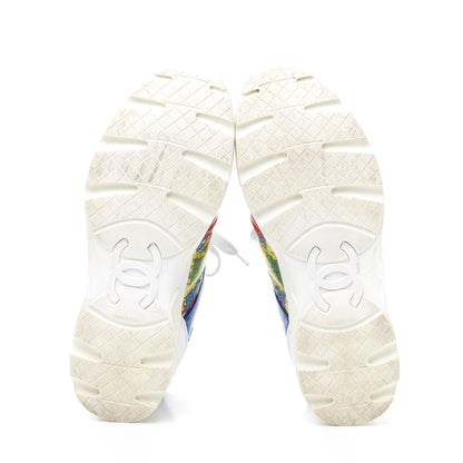Chanel Tweed Calfskin Tennis Sneakers 37 Red Yellow Blue 5 of 9