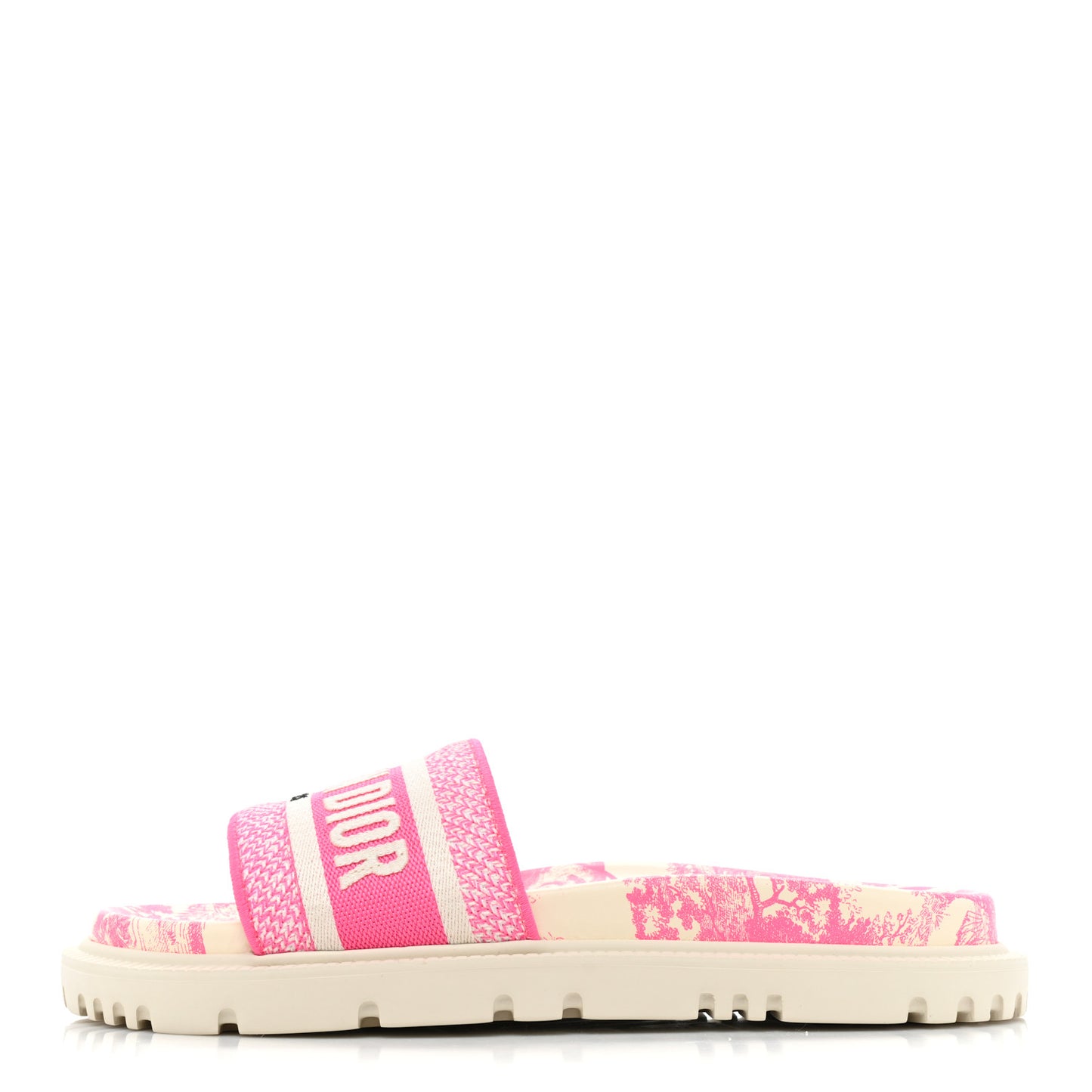 Canvas Fluo Toile de Jouy Embroidered Dway 10mm Slide Sandals 38.5 White Fuchsia
