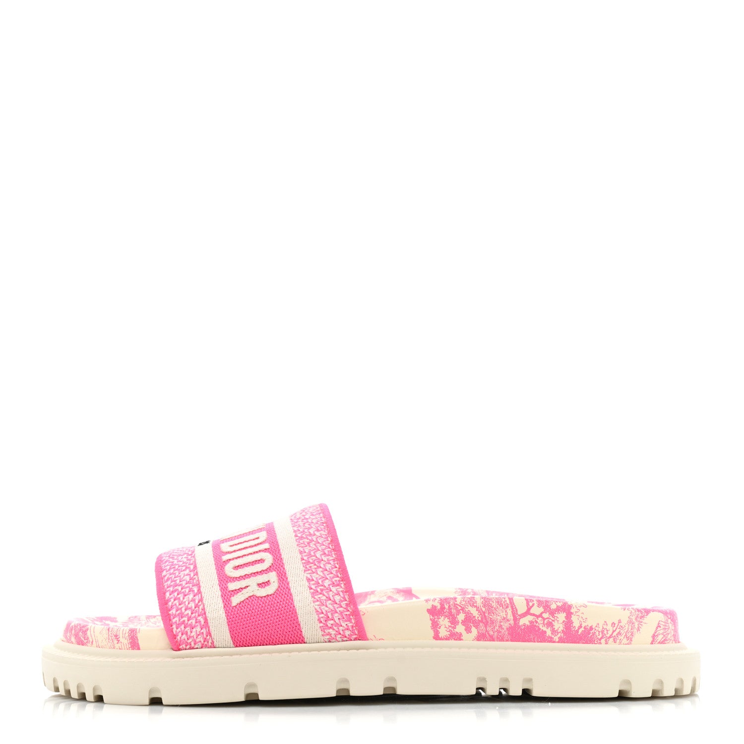 Christian Dior Canvas Fluo Toile de Jouy Embroidered Dway 10mm Slide Sandals 38.5 White Fuchsia 1 of 8