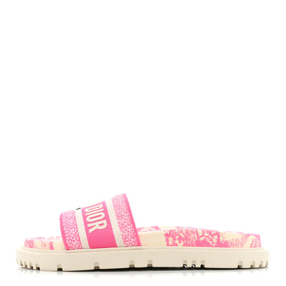 Christian Dior Canvas Fluo Toile de Jouy Embroidered Dway 10mm Slide Sandals 38.5 White Fuchsia 1 of 8
