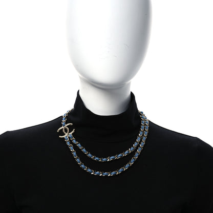 Chanel Metal Denim CC Double Chain Necklace Blue Gold 2 of 7