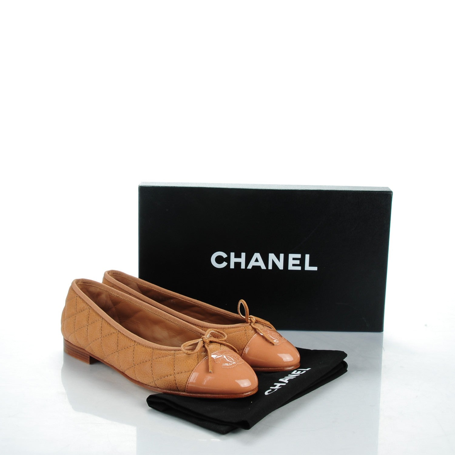 Chanel Caviar Patent CC Cap Toe Ballerina Flats 37.5 Brown 8 of 8