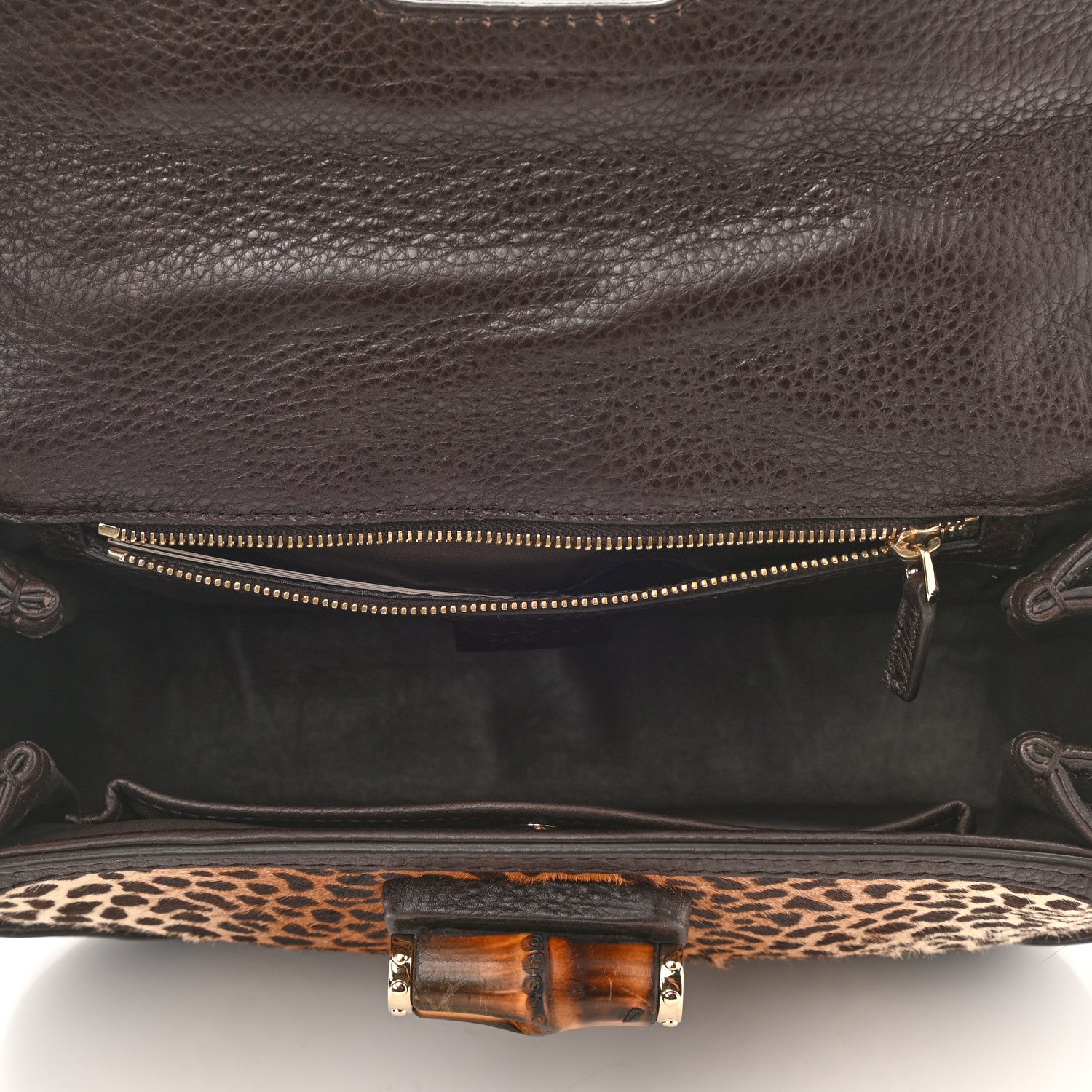 Gucci Calf Hair Jaguar Print Medium New Bamboo Top Handle Bag Brpwn 5 of 9