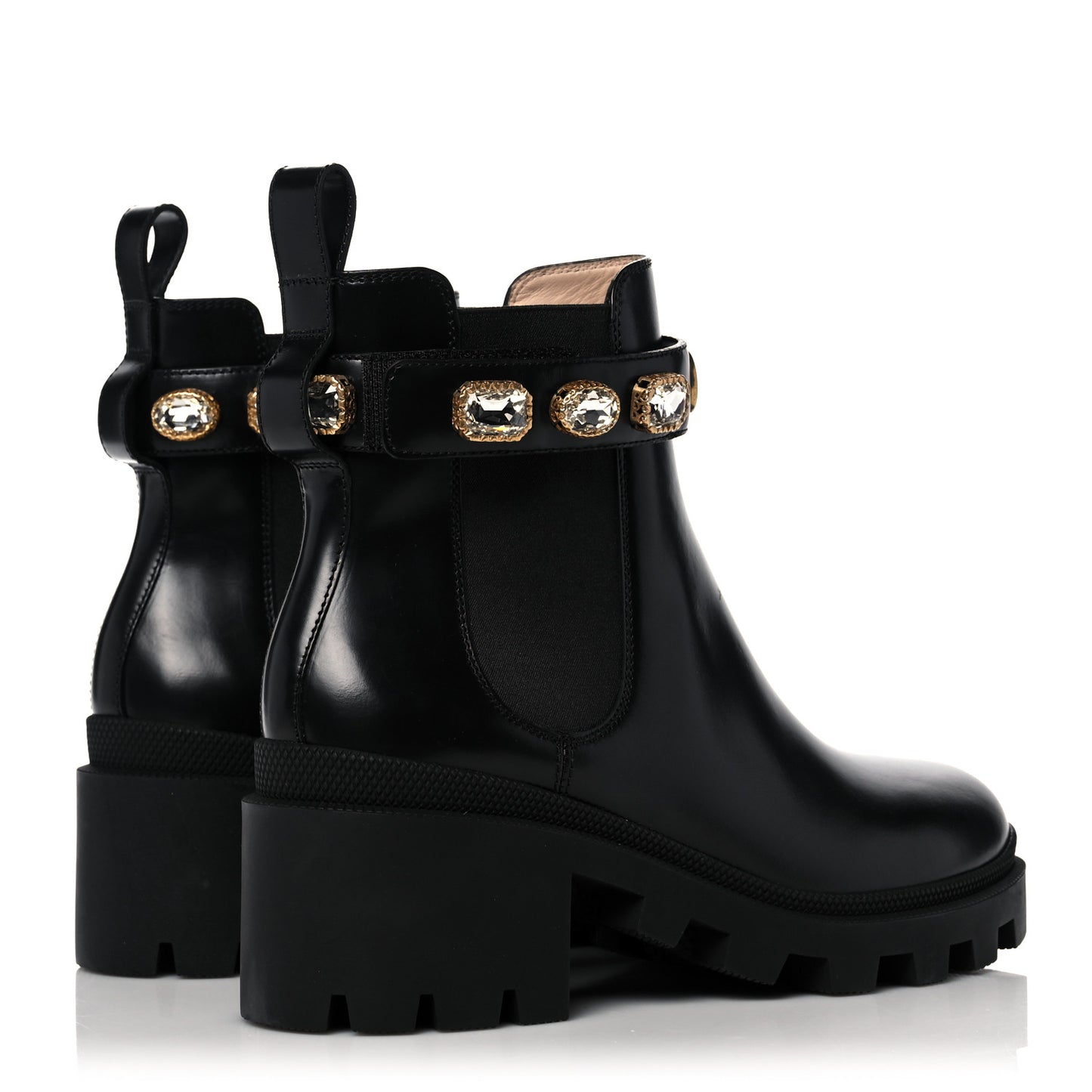 Calfskin Crystal GG Trip Chelsea Ankle Boots 38 Black