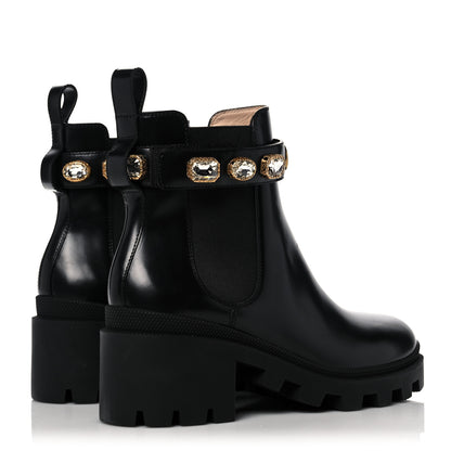Gucci Calfskin Crystal GG Trip Chelsea Ankle Boots 38 Black 4 of 12