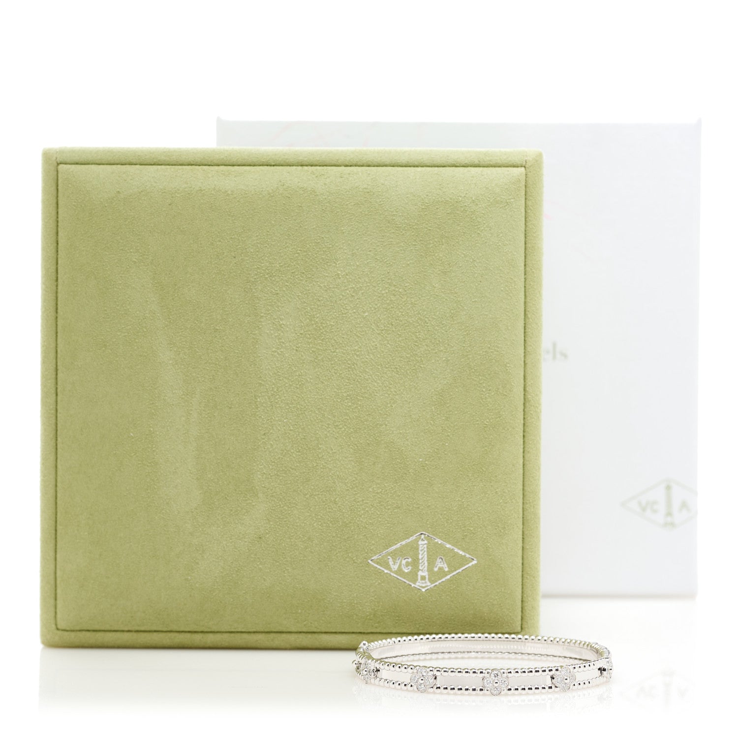 Van Cleef & Arpels 18K White Gold Diamond Perlee Sweet Clovers Bracelet S 4 of 4