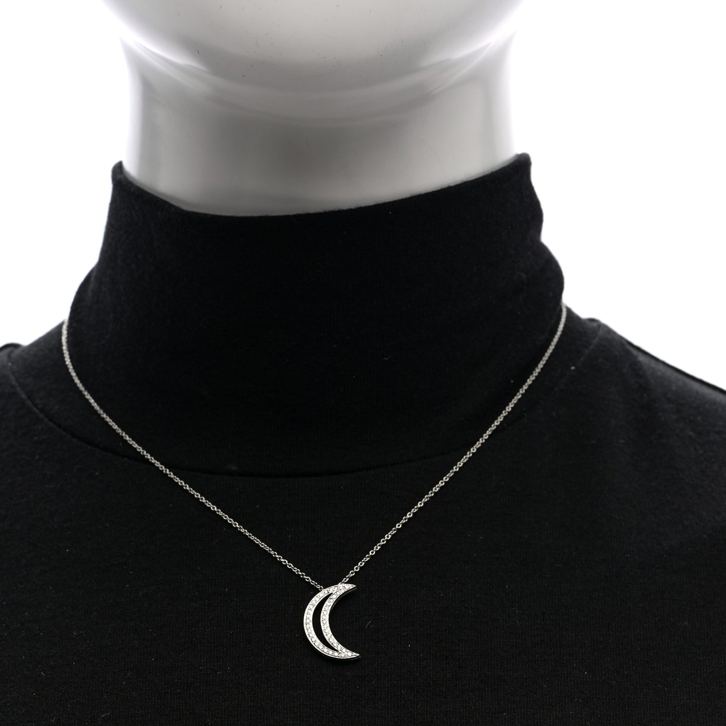 Platinum Diamond Moon Pendant Necklace