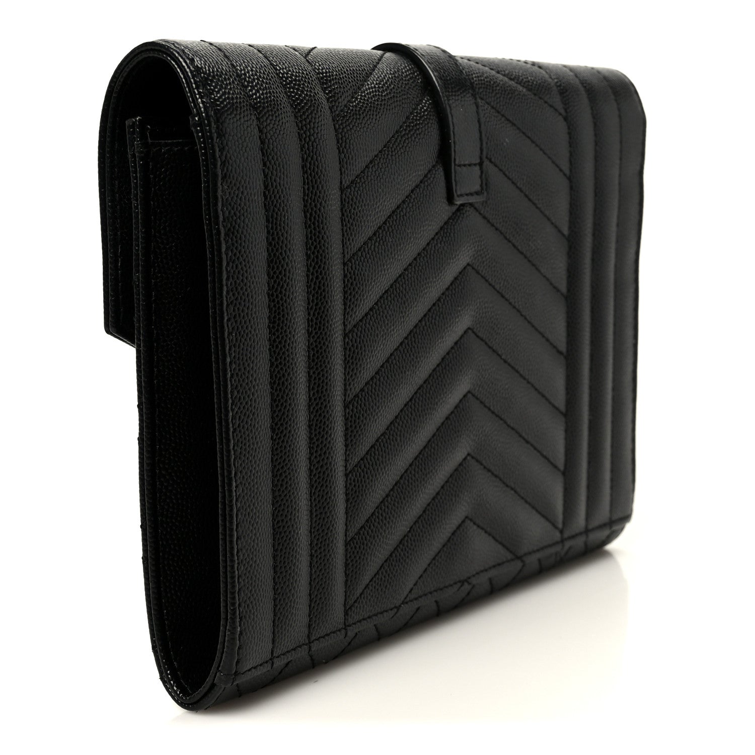 Saint Laurent Grain De Poudre Textured Mixed Matelasse Triquilt Monogram Clutch Black 3 of 9