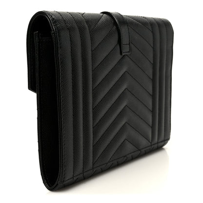 Saint Laurent Grain De Poudre Textured Mixed Matelasse Triquilt Monogram Clutch Black 3 of 9