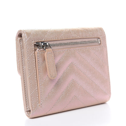 Chanel Metallic Caviar Chevron Quilted Compact Flap Wallet Light Gold 3 of 9