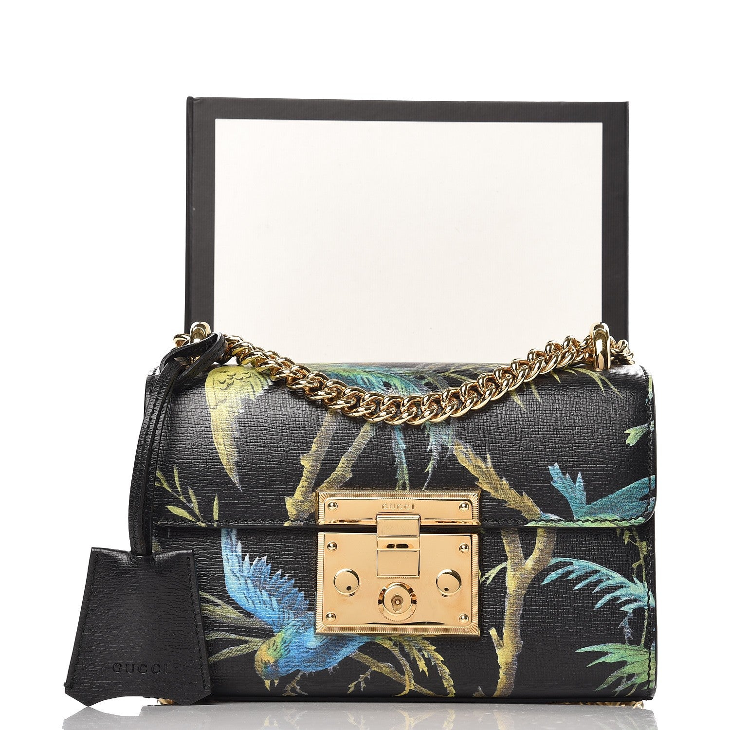 Gucci Calfskin Tropical Print Small Padlock Shoulder Bag Black Multi 8 of 8