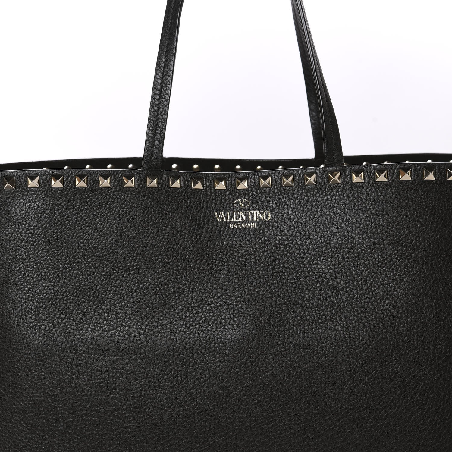 Valentino Garavani Grained Calfskin Rockstud Shoulder Tote Black 9 of 9