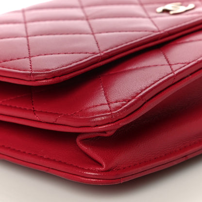 Chanel Lambskin Quilted Wallet on Chain WOC Red 9 of 19