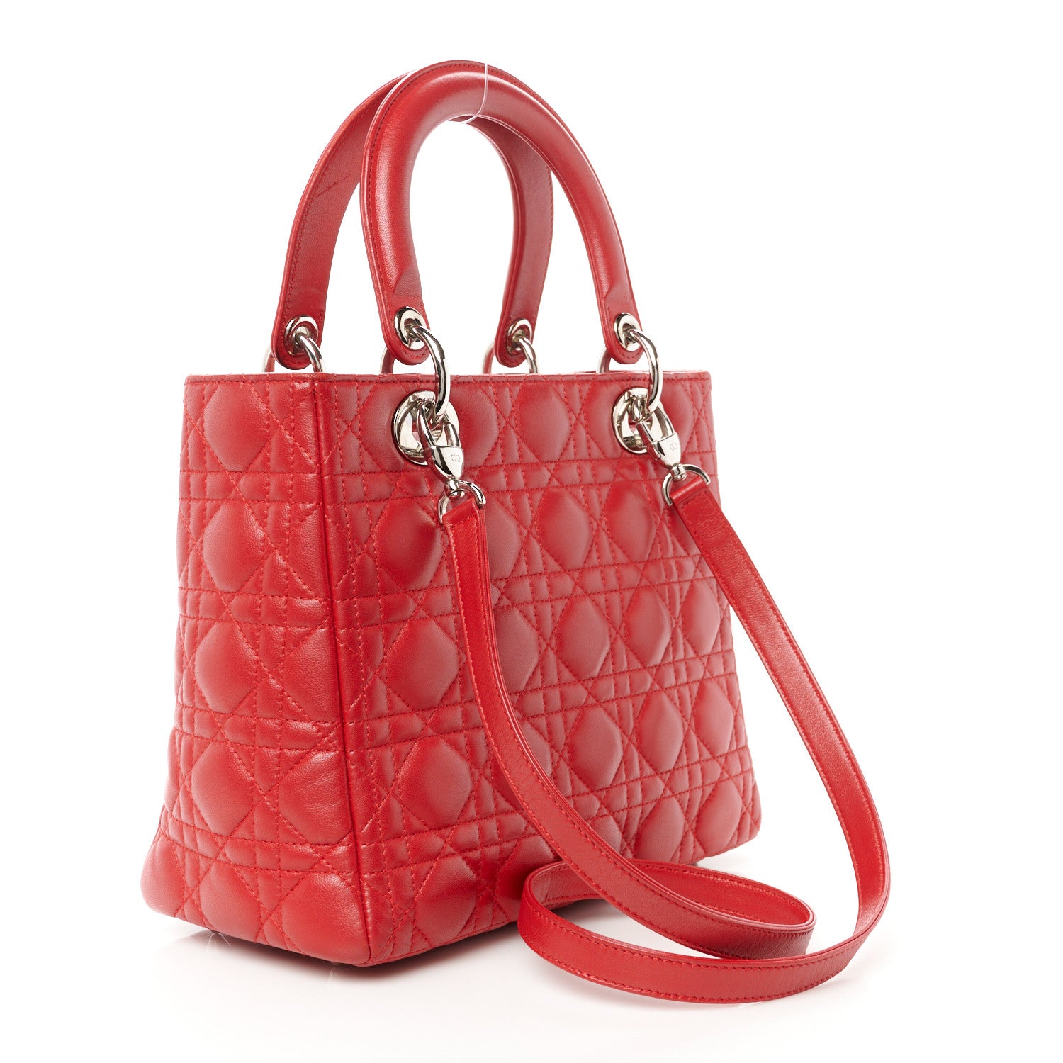 Christian Dior Lambskin Cannage Medium Lady Dior Red 3 of 11